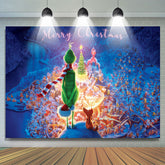 Schneebedeckt Stadt Grün Monster Fröhlich Weihnachten Hintergrund